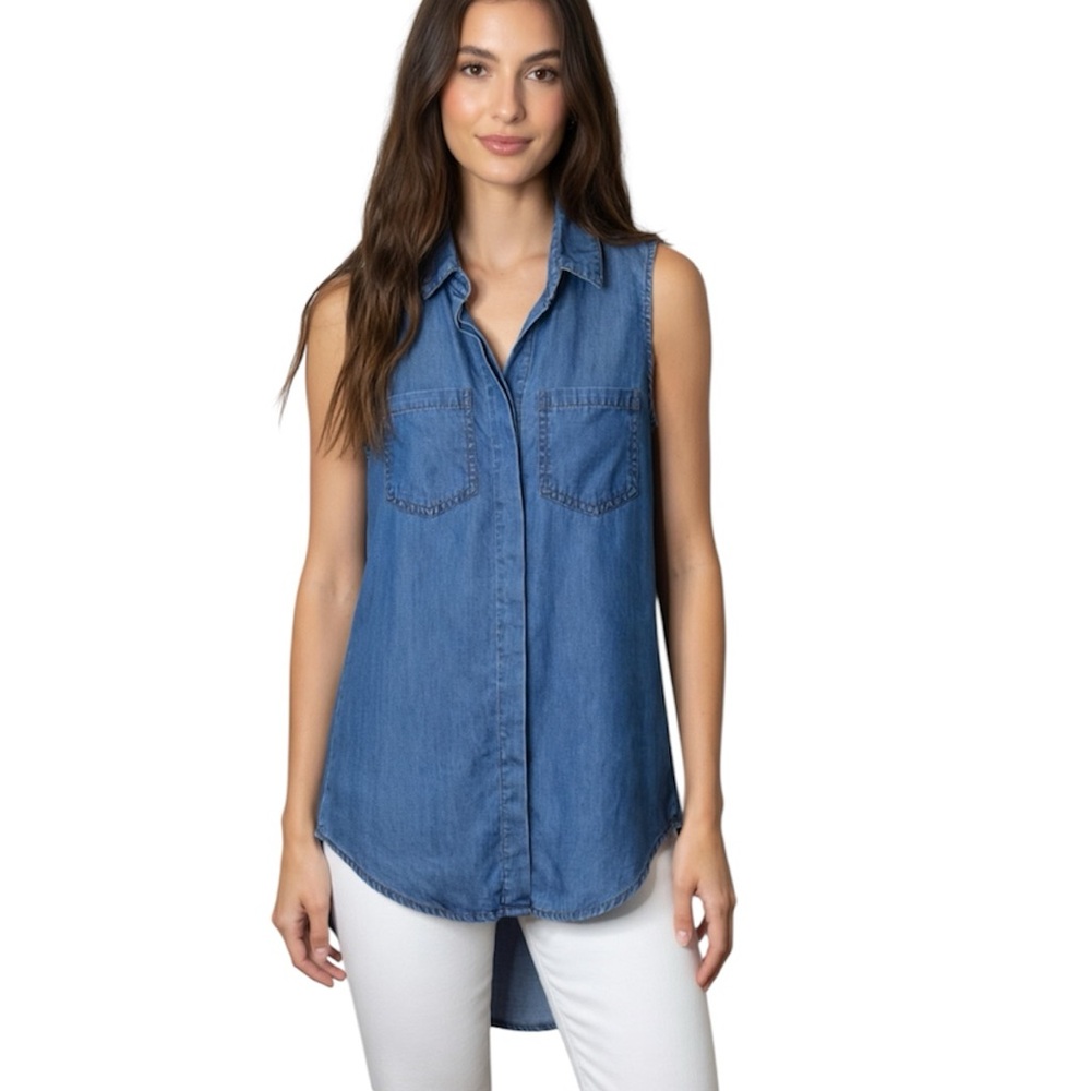 Velvet Heart Sleeveless Chambray Tunic in Medium Blue XS